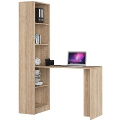 Bureau bibliothèque MIKA 5 étagères 125x50x180 cm Bois naturel