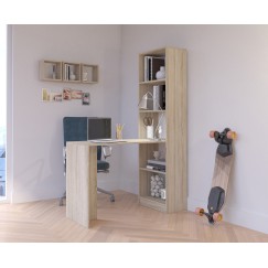 Bureau bibliothèque MIKA 5 étagères 125x50x180 cm Bois naturel