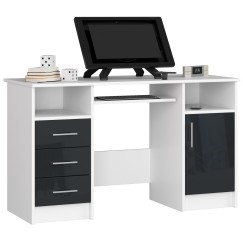 Bureau POLO Bois MDF 1 Porte 3 Tiroirs Façade Gris  Brillant 5 Étagères 124x52x74 Cm