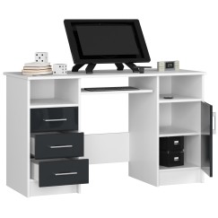 Bureau POLO Bois MDF 1 Porte 3 Tiroirs Façade Gris  Brillant 5 Étagères 124x52x74 Cm