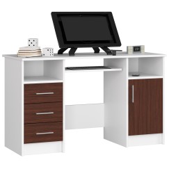 Bureau POLO Bois MDF 1 Porte 3 Tiroirs Façade Marron 5 Étagères 124x52x74 Cm