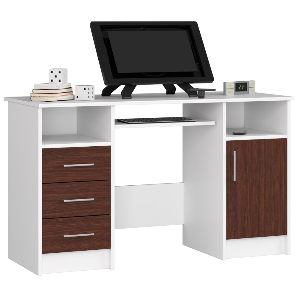 Bureau POLO Bois MDF 1 Porte 3 Tiroirs Façade Marron 5 Étagères 124x52x74 Cm Bureau POLO Bois MDF 1 Porte 3 Tiroirs Façade Marron 5 Étagères 124x52x74 Cm