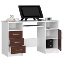 Bureau POLO Bois MDF 1 Porte 3 Tiroirs Façade Marron 5 Étagères 124x52x74 Cm