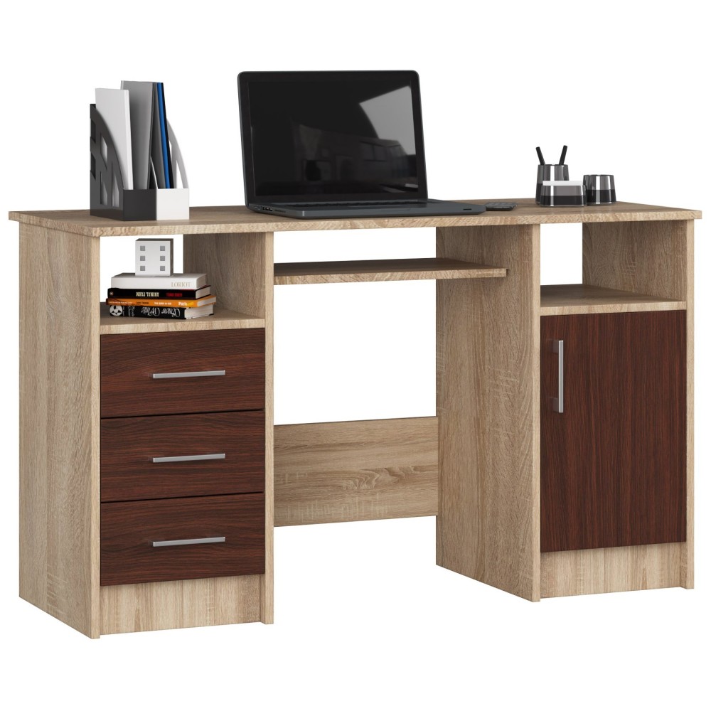 Bureau POLO Bois MDF 1 Porte 3 Tiroirs Marron 5 Étagères 124x52x74 Cm Bureau POLO Bois MDF 1 Porte 3 Tiroirs Marron 5 Étagères 124x52x74 Cm