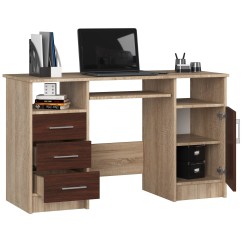Bureau POLO Bois MDF 1 Porte 3 Tiroirs Marron 5 Étagères 124x52x74 Cm