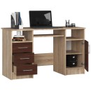 Bureau POLO Bois MDF 1 Porte 3 Tiroirs Marron 5 Étagères 124x52x74 Cm