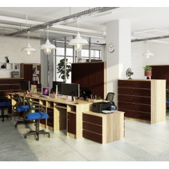 Bureau POLO Bois MDF 1 Porte 3 Tiroirs Marron 5 Étagères 124x52x74 Cm