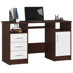 Bureau POLO Bois MDF 1 Porte 3 Tiroirs Façade Blanc 5 Étagères 124x52x74 Cm