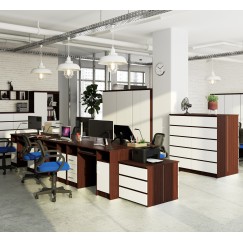Bureau POLO Bois MDF 1 Porte 3 Tiroirs Façade Blanc 5 Étagères 124x52x74 Cm