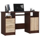 Bureau POLO Bois MDF 1 Porte 3 Tiroirs Marron 5 Étagères 124x52x74 Cm