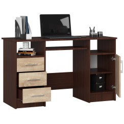 Bureau POLO Bois MDF 1 Porte 3 Tiroirs Marron 5 Étagères 124x52x74 Cm