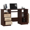 Bureau POLO Bois MDF 1 Porte 3 Tiroirs Marron 5 Étagères 124x52x74 Cm