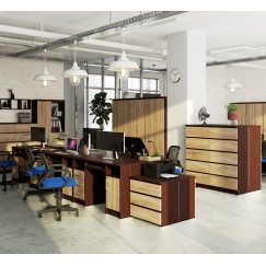 Bureau POLO Bois MDF 1 Porte 3 Tiroirs Marron 5 Étagères 124x52x74 Cm