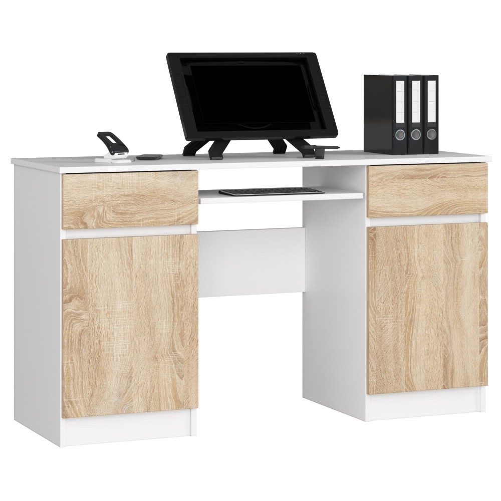 Bureau LINO Chêne 2 portes 2 tiroirs  5 étagères 135x50x77 cm
