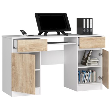Bureau LINO Chêne 2 portes 2 tiroirs  5 étagères 135x50x77 cm