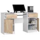 Bureau LINO Chêne 2 portes 2 tiroirs  5 étagères 135x50x77 cm