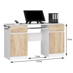 Bureau LINO Chêne 2 portes 2 tiroirs  5 étagères 135x50x77 cm