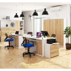 Bureau LINO Chêne 2 portes 2 tiroirs  5 étagères 135x50x77 cm