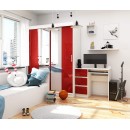Bureau RICCI Gauche Blanc Bois MDF 3 tiroirs façade Rouge Brillant 1 étagère 90x50x77 cm