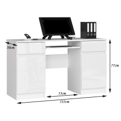Bureau LINO Chêne 2 portes 2 tiroirs  5 étagères 135x50x77 cm