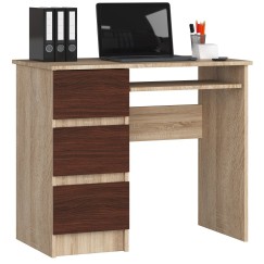Bureau RICCI Gauche Marron Bois MDF 3 tiroirs  1 étagère 90x50x77 cm