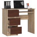 Bureau RICCI Gauche Marron Bois MDF 3 tiroirs  1 étagère 90x50x77 cm