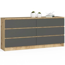 KOMODA K160 6SZ CLP DĄB ARTISAN / SZARY