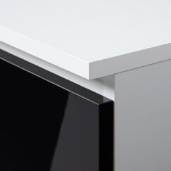 Bureau RICCI Gauche Blanc Bois MDF 3 tiroirs façade Noir Brillant 1 étagère 90x50x77 cm