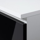 Bureau RICCI Gauche Blanc Bois MDF 3 tiroirs façade Noir Brillant 1 étagère 90x50x77 cm