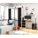 Bureau RICCI Gauche Blanc Bois MDF 3 tiroirs façade Noir Brillant 1 étagère 90x50x77 cm