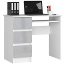 Bureau RICCI Gauche Blanc Bois MDF 3 tiroirs façade Gris Brillant 1 étagère 90x50x77 cm