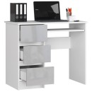 Bureau RICCI Gauche Blanc Bois MDF 3 tiroirs façade Gris Brillant 1 étagère 90x50x77 cm