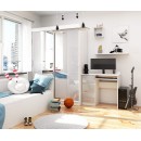 Bureau RICCI Gauche Blanc Bois MDF 3 tiroirs façade Gris Brillant 1 étagère 90x50x77 cm