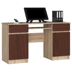Bureau LINO Chêne 2 portes 2 tiroirs  5 étagères 135x50x77 cm