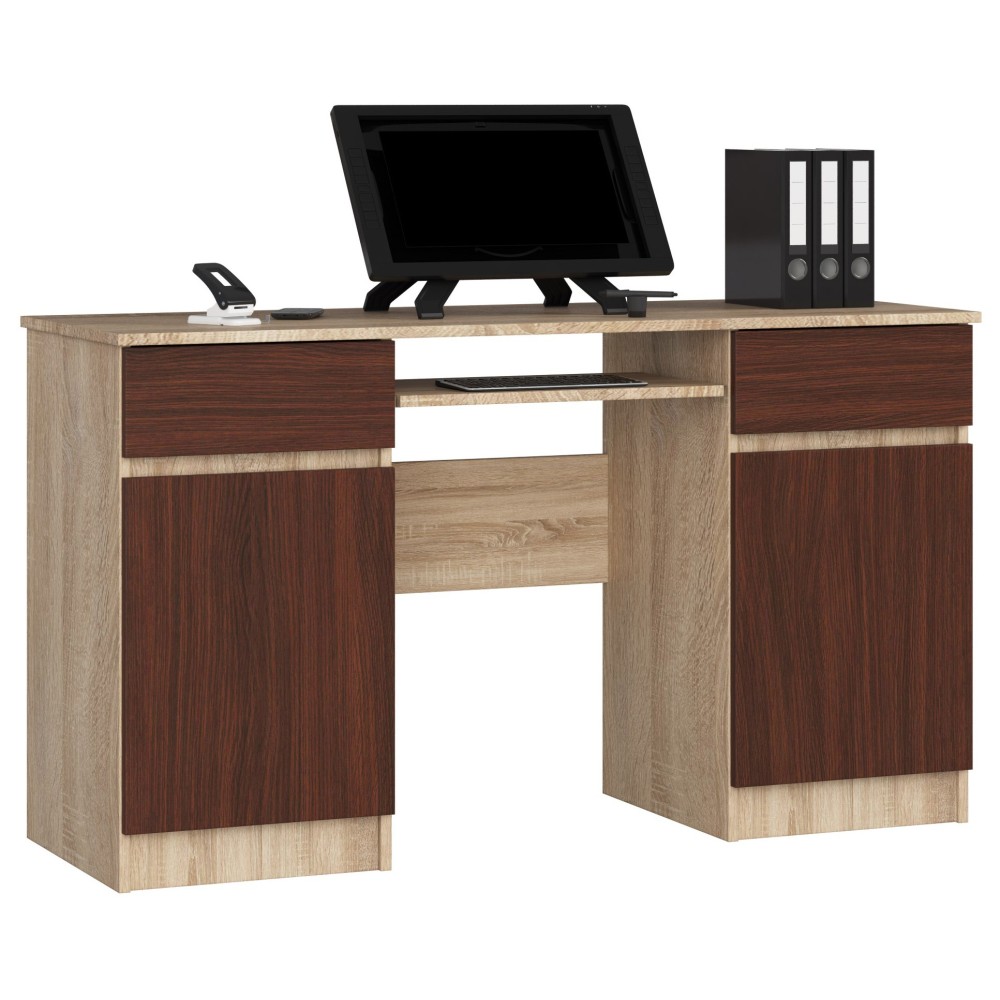 Bureau LINO Chêne 2 portes 2 tiroirs 5 étagères 135x50x77 cm Bureau LINO Chêne 2 portes 2 tiroirs 5 étagères 135x50x77 cm