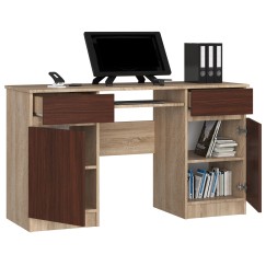 Bureau LINO Chêne 2 portes 2 tiroirs  5 étagères 135x50x77 cm