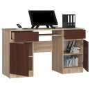 Bureau LINO Chêne 2 portes 2 tiroirs  5 étagères 135x50x77 cm
