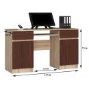 Bureau LINO Chêne 2 portes 2 tiroirs  5 étagères 135x50x77 cm