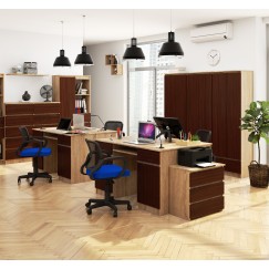 Bureau LINO Chêne 2 portes 2 tiroirs  5 étagères 135x50x77 cm
