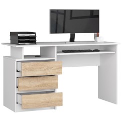 Bureau ERINO Bois MDF  Blanc  Gauche 4 tiroirs facade Bois 90x50x77 cm
