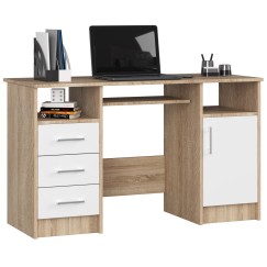 Bureau POLO Bois MDF 1 Porte 3 Tiroirs Façade Blanc 5 Étagères 124x52x74 Cm