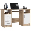 Bureau POLO Bois MDF 1 Porte 3 Tiroirs Façade Blanc 5 Étagères 124x52x74 Cm