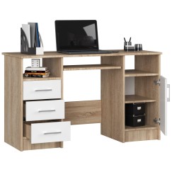 Bureau POLO Bois MDF 1 Porte 3 Tiroirs Façade Blanc 5 Étagères 124x52x74 Cm