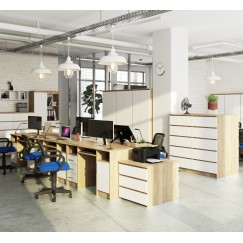 Bureau POLO Bois MDF 1 Porte 3 Tiroirs Façade Blanc 5 Étagères 124x52x74 Cm