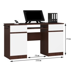 Bureau LINO Chêne 2 portes 2 tiroirs  5 étagères 135x50x77 cm
