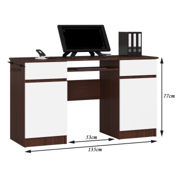 Bureau LINO Chêne 2 portes 2 tiroirs  5 étagères 135x50x77 cm