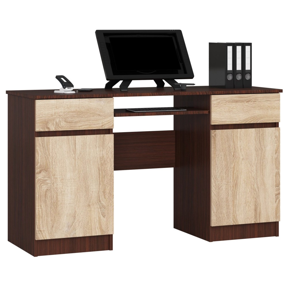 Bureau LINO Chêne 2 portes 2 tiroirs 5 étagères 135x50x77 cm Bureau LINO Chêne 2 portes 2 tiroirs 5 étagères 135x50x77 cm