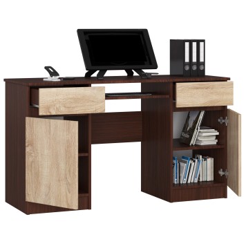Bureau LINO Chêne 2 portes 2 tiroirs  5 étagères 135x50x77 cm