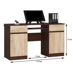 Bureau LINO Chêne 2 portes 2 tiroirs  5 étagères 135x50x77 cm