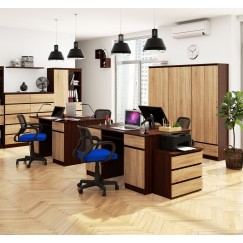 Bureau LINO Chêne 2 portes 2 tiroirs  5 étagères 135x50x77 cm